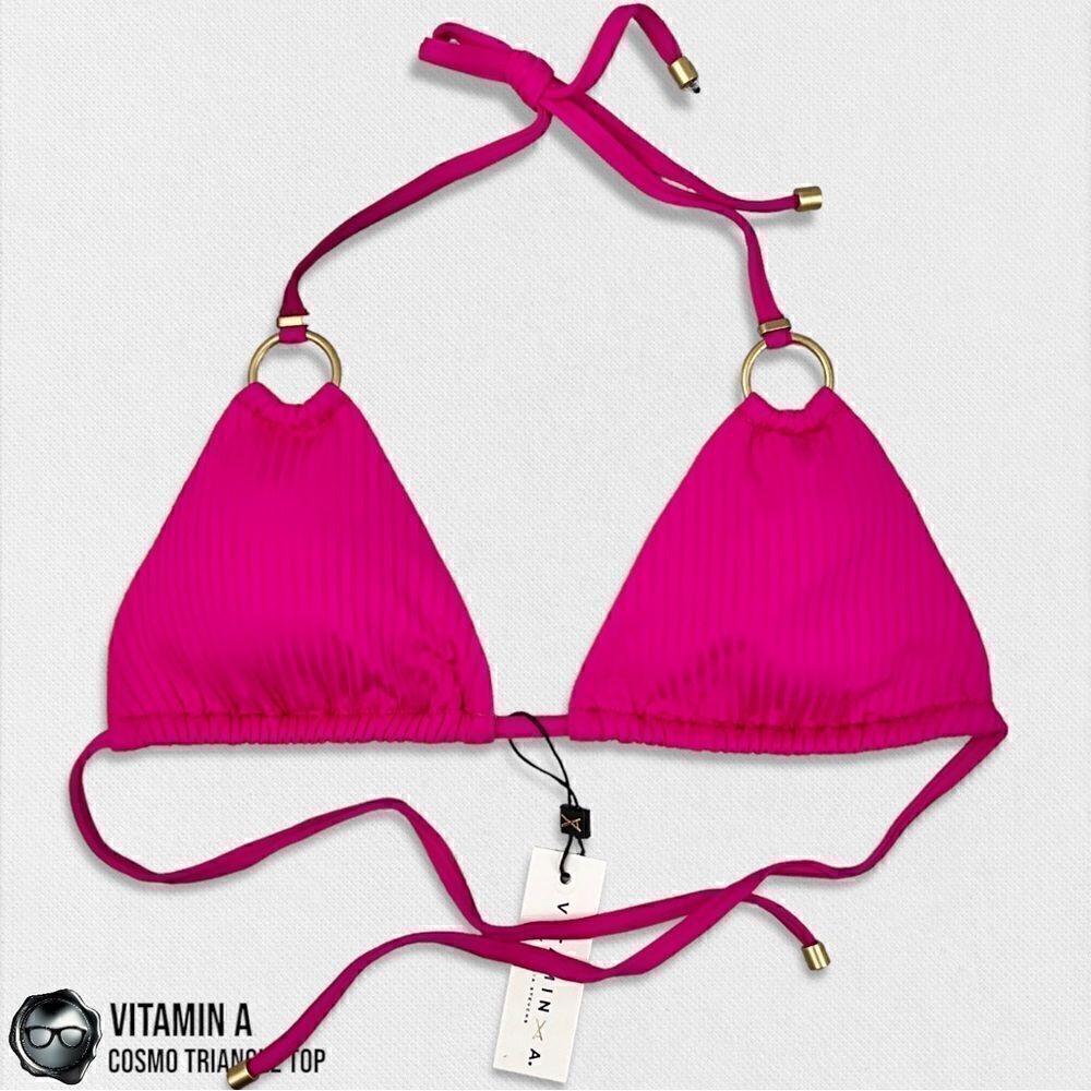 VITAMIN A SWIM COSMO TRIANGLE HALTER BIKINI TOP IN MAGENTA SIZE 4 / XS SMALL NEW
